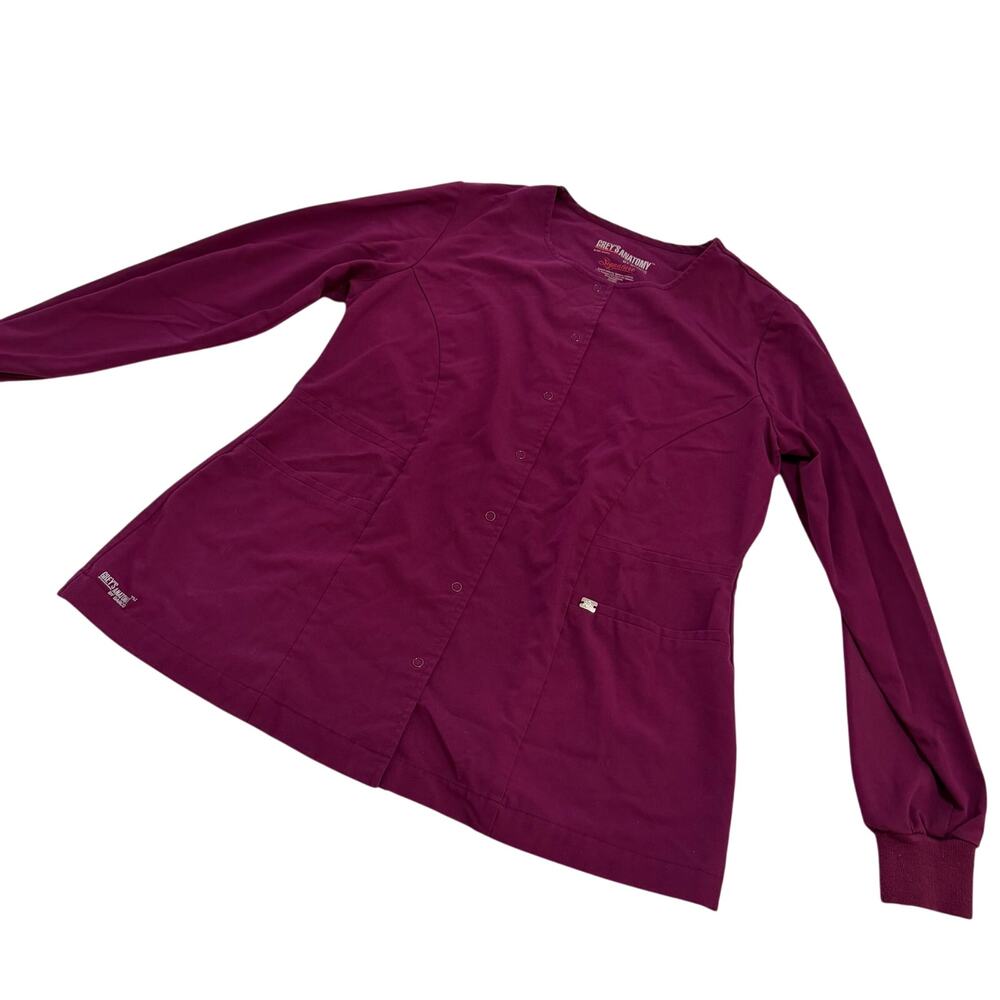 Grey’s Anatomy maroon scrub lng slv sz L cover up winter warm button up nurse